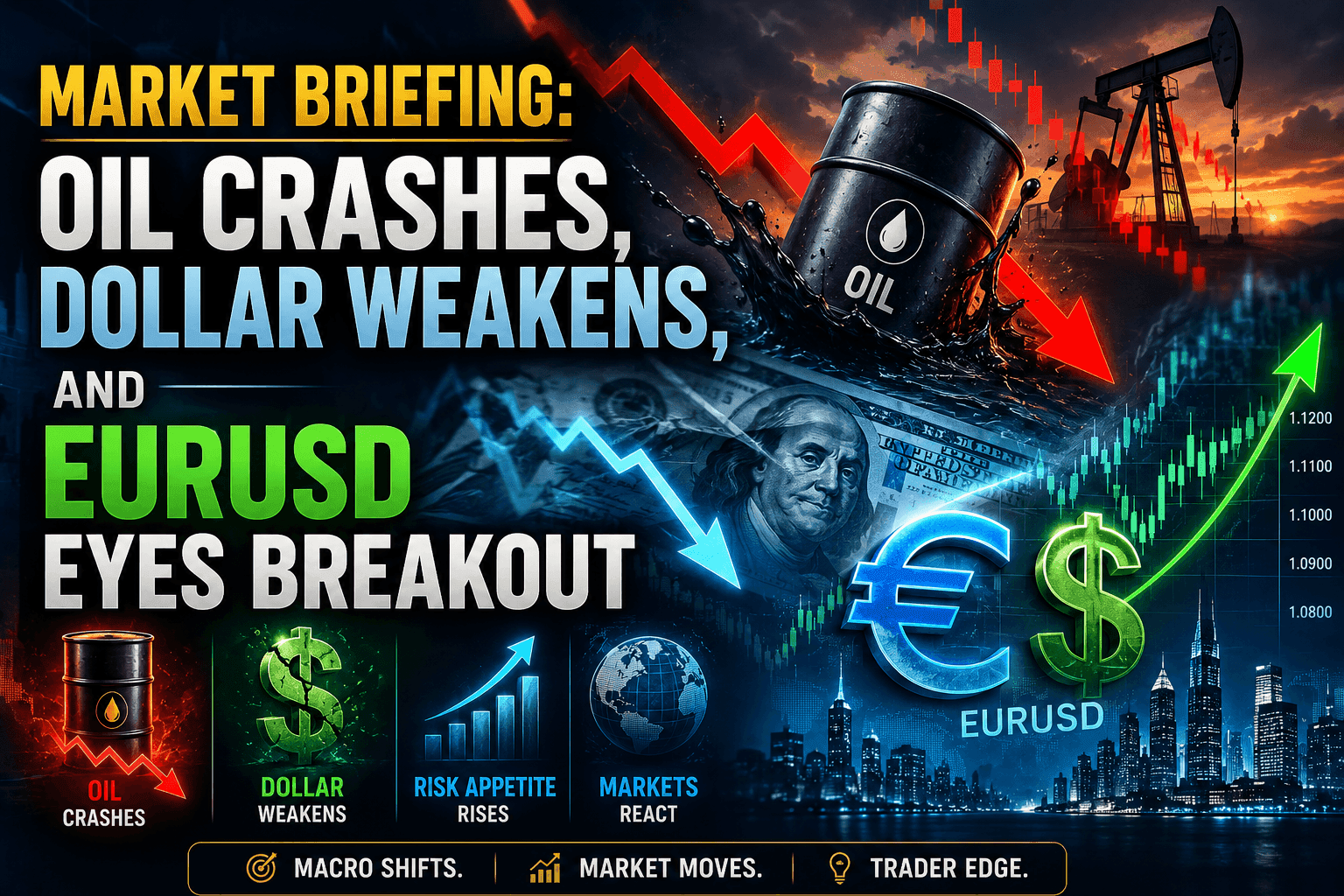 Market Briefing: Oil Crashes, Dollar Weakens, and EURUSD Eyes Breakout